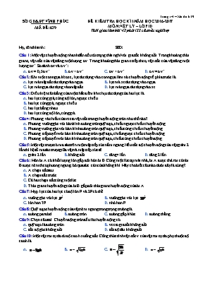 Đề kiểm tra học kì I Vật lí lớp 10 - Mã đề 639 - Năm học 2016-2017 - Sở GD & ĐT Vĩnh Phúc